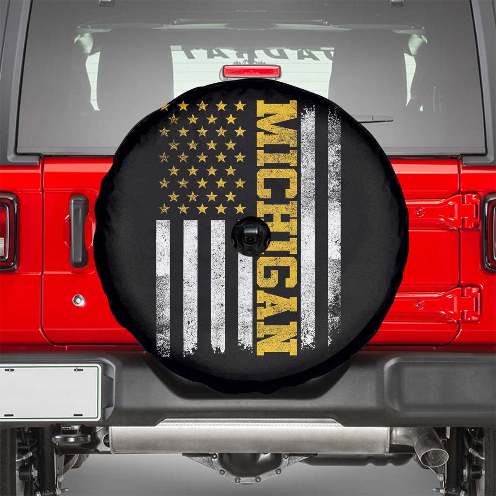 Michigan Pride Spare Tire Cover Vintage American Flag Distressed Varsity Aesthetic Letters MI State