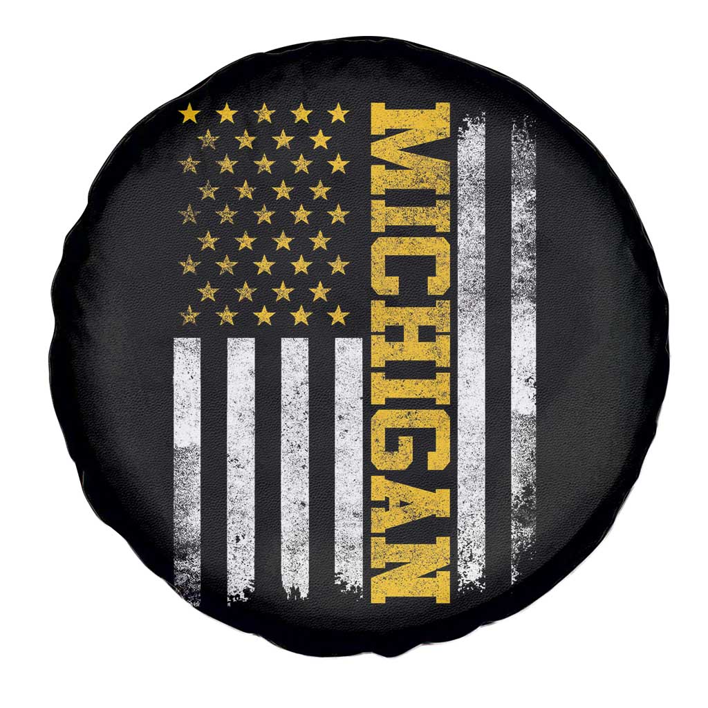 Michigan Pride Spare Tire Cover Vintage American Flag Distressed Varsity Aesthetic Letters MI State