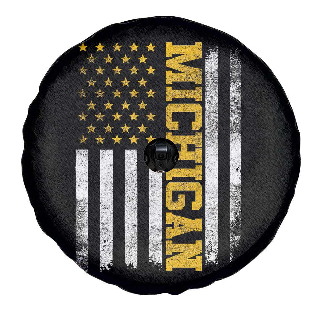 Michigan Pride Spare Tire Cover Vintage American Flag Distressed Varsity Aesthetic Letters MI State