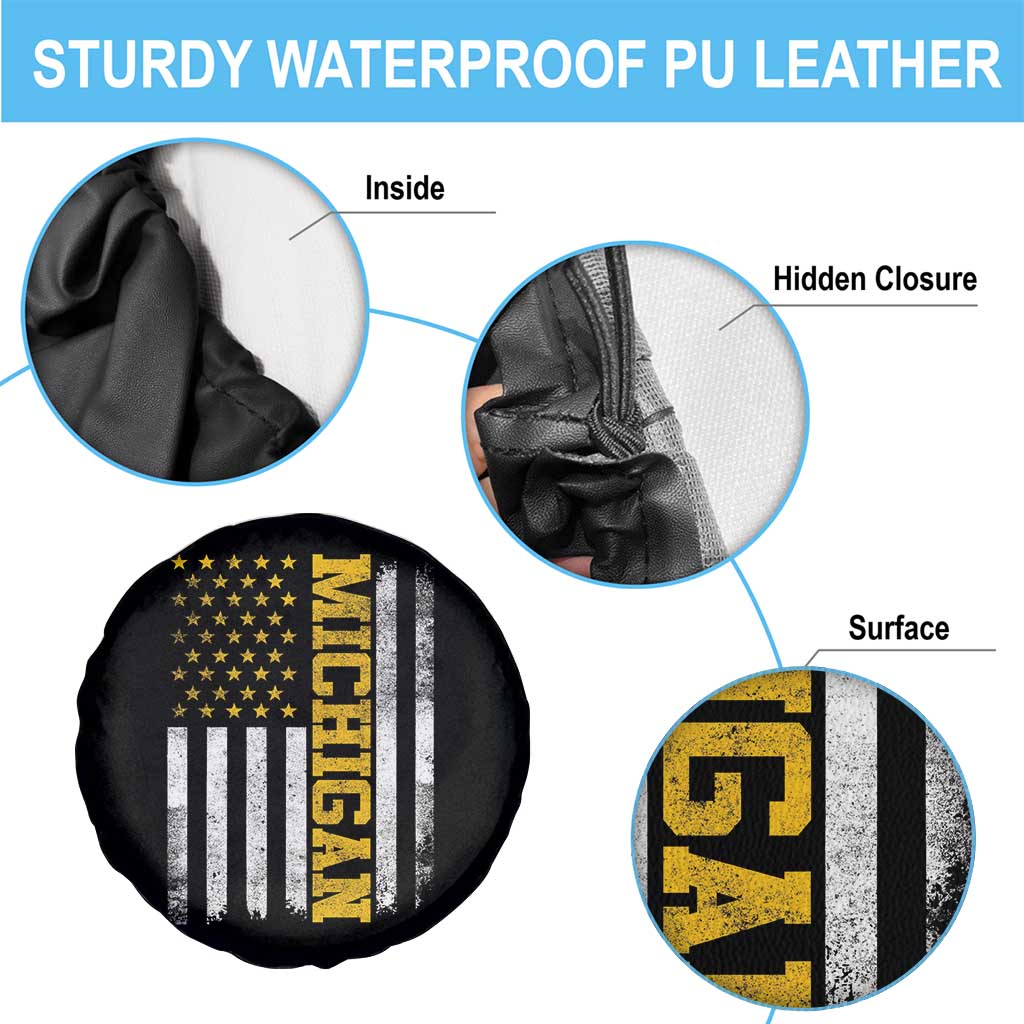 Michigan Pride Spare Tire Cover Vintage American Flag Distressed Varsity Aesthetic Letters MI State