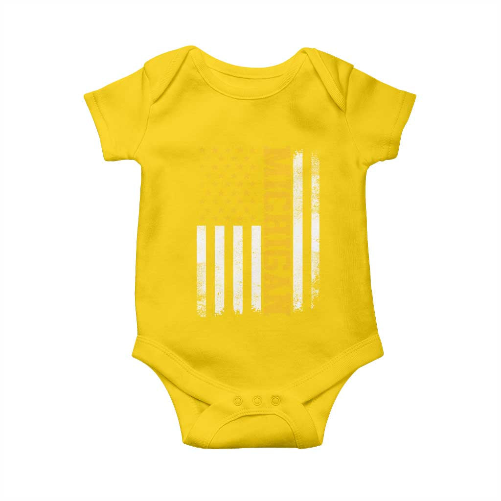 Michigan Pride Baby Onesie Vintage American Flag Distressed Varsity Aesthetic Letters MI State