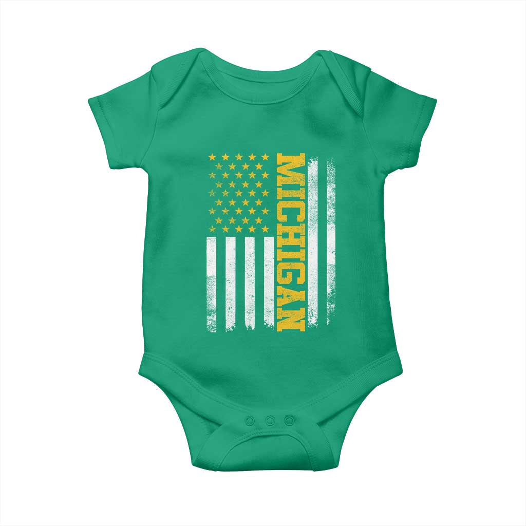Michigan Pride Baby Onesie Vintage American Flag Distressed Varsity Aesthetic Letters MI State