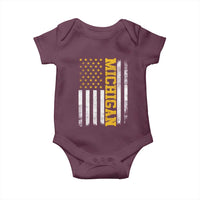 Michigan Pride Baby Onesie Vintage American Flag Distressed Varsity Aesthetic Letters MI State