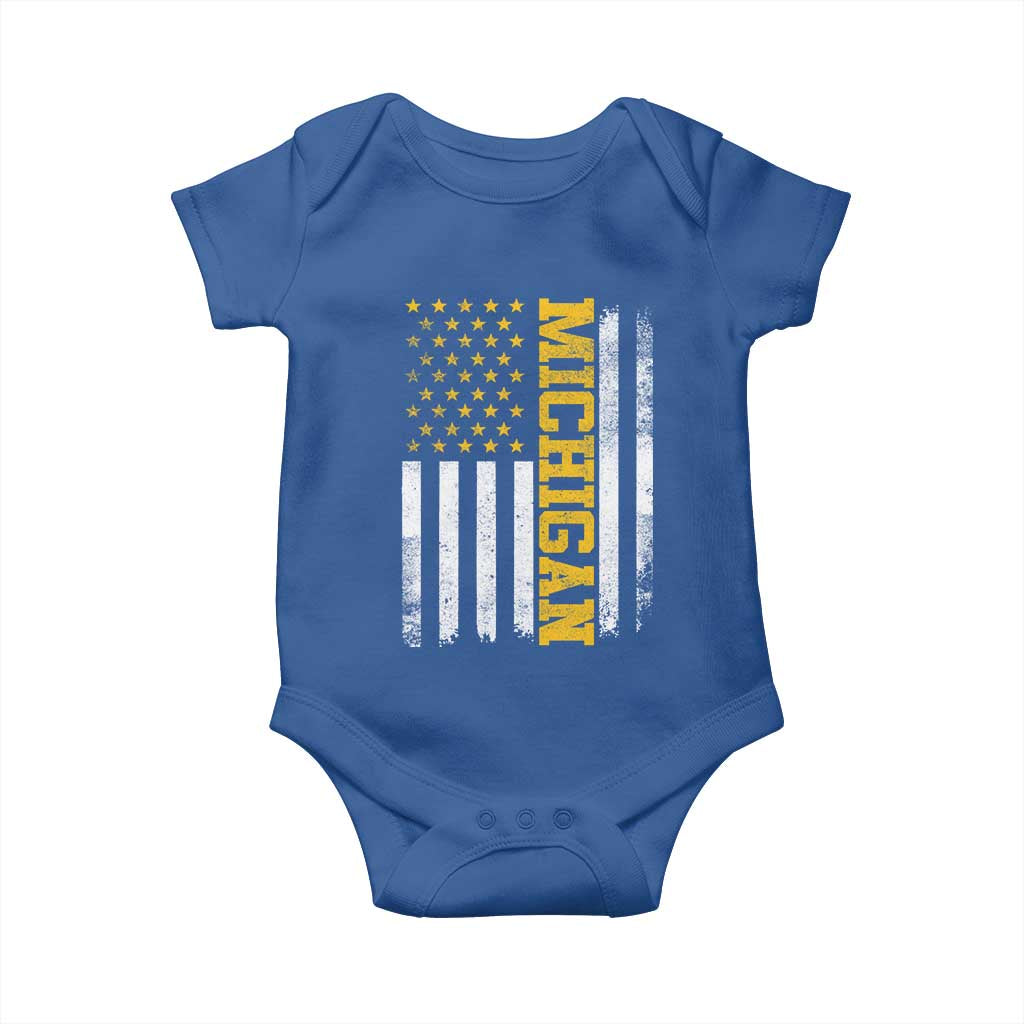 Michigan Pride Baby Onesie Vintage American Flag Distressed Varsity Aesthetic Letters MI State