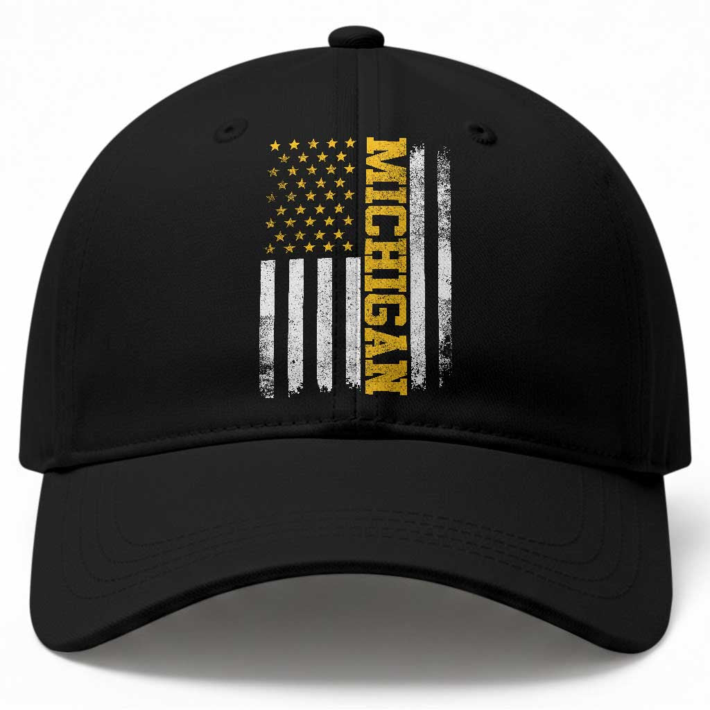 Michigan Pride Baseball Cap Vintage American Flag Distressed Varsity Aesthetic Letters MI State
