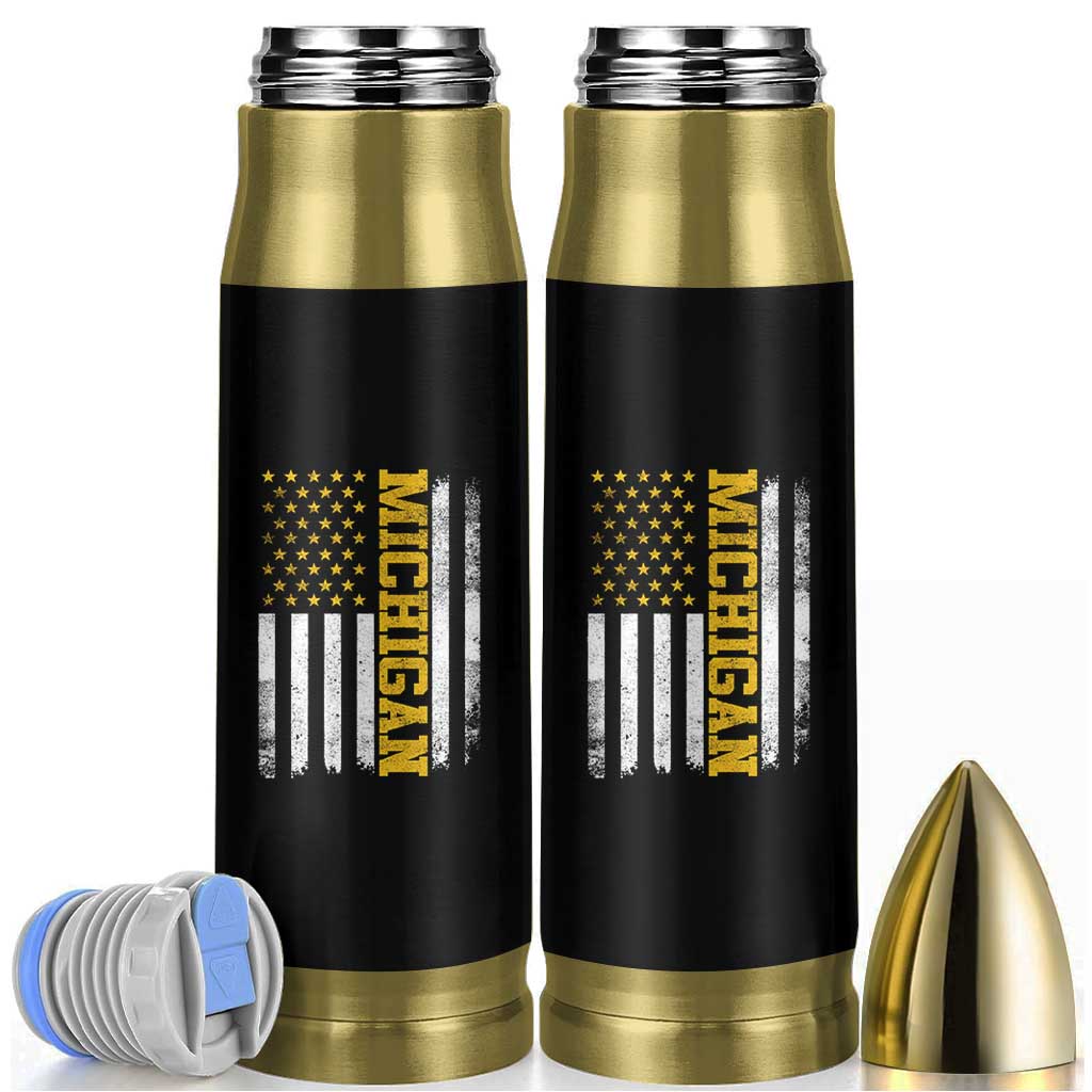 Michigan Pride Bullet Tumbler Vintage American Flag Distressed Varsity Aesthetic Letters MI State