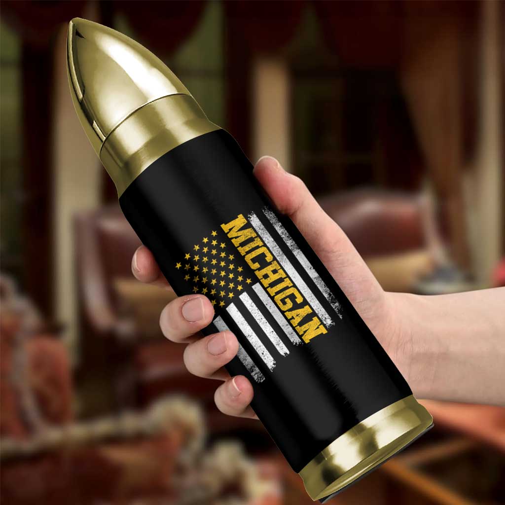 Michigan Pride Bullet Tumbler Vintage American Flag Distressed Varsity Aesthetic Letters MI State