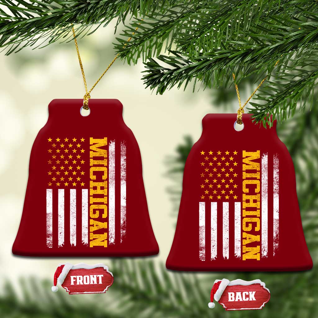 Michigan Pride Ceramic Ornament Vintage American Flag Distressed Varsity Aesthetic Letters MI State