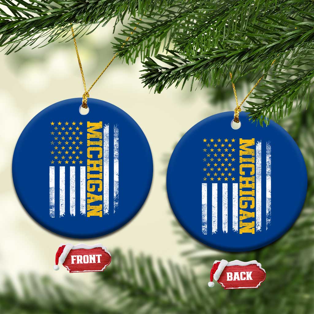 Michigan Pride Ceramic Ornament Vintage American Flag Distressed Varsity Aesthetic Letters MI State