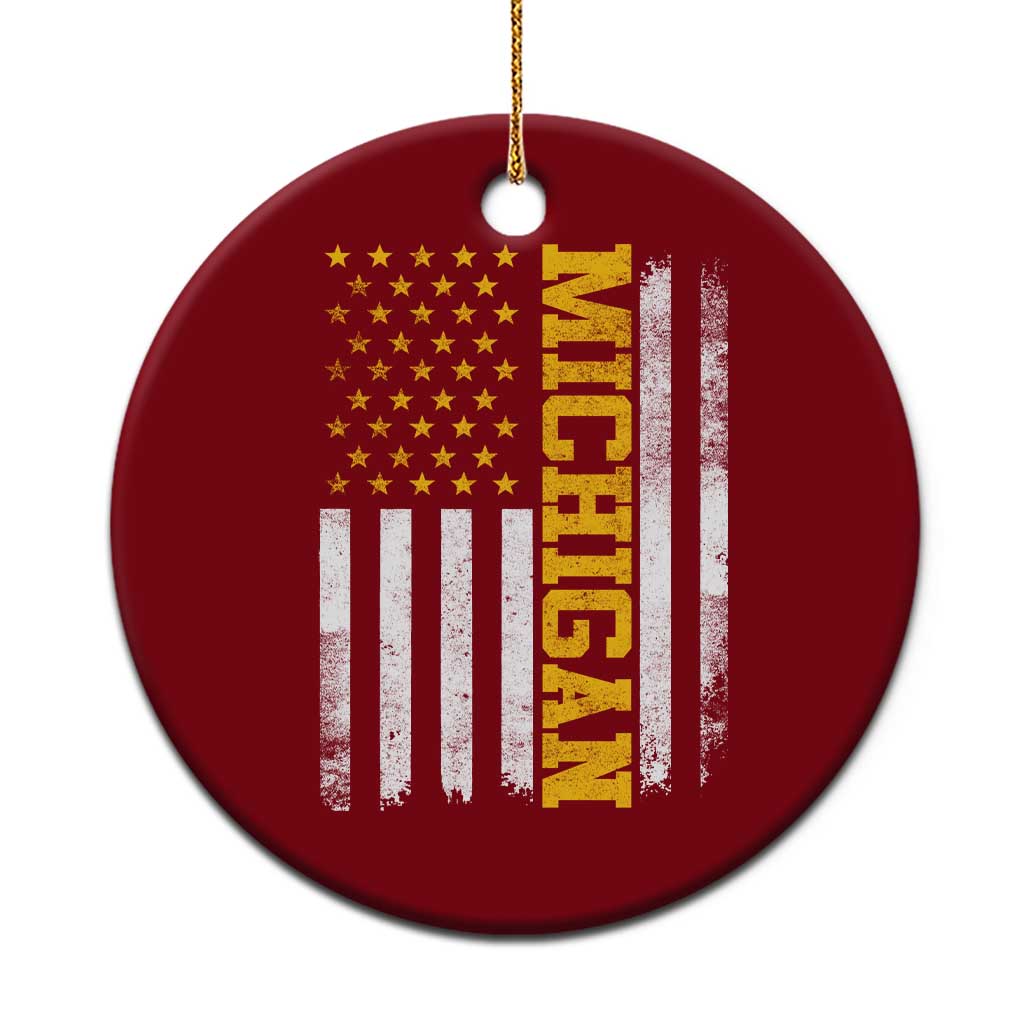 Michigan Pride Ceramic Ornament Vintage American Flag Distressed Varsity Aesthetic Letters MI State