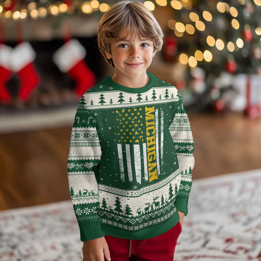 Michigan Pride Ugly Christmas Sweater Vintage American Flag Distressed Varsity Aesthetic Letters MI State