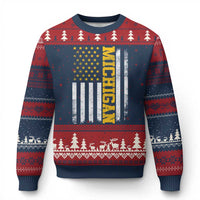 Michigan Pride Ugly Christmas Sweater Vintage American Flag Distressed Varsity Aesthetic Letters MI State