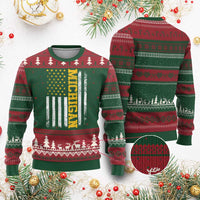 Michigan Pride Ugly Christmas Sweater Vintage American Flag Distressed Varsity Aesthetic Letters MI State