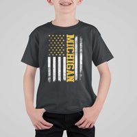 Michigan Pride T Shirt For Kid Vintage American Flag Distressed Varsity Aesthetic Letters MI State
