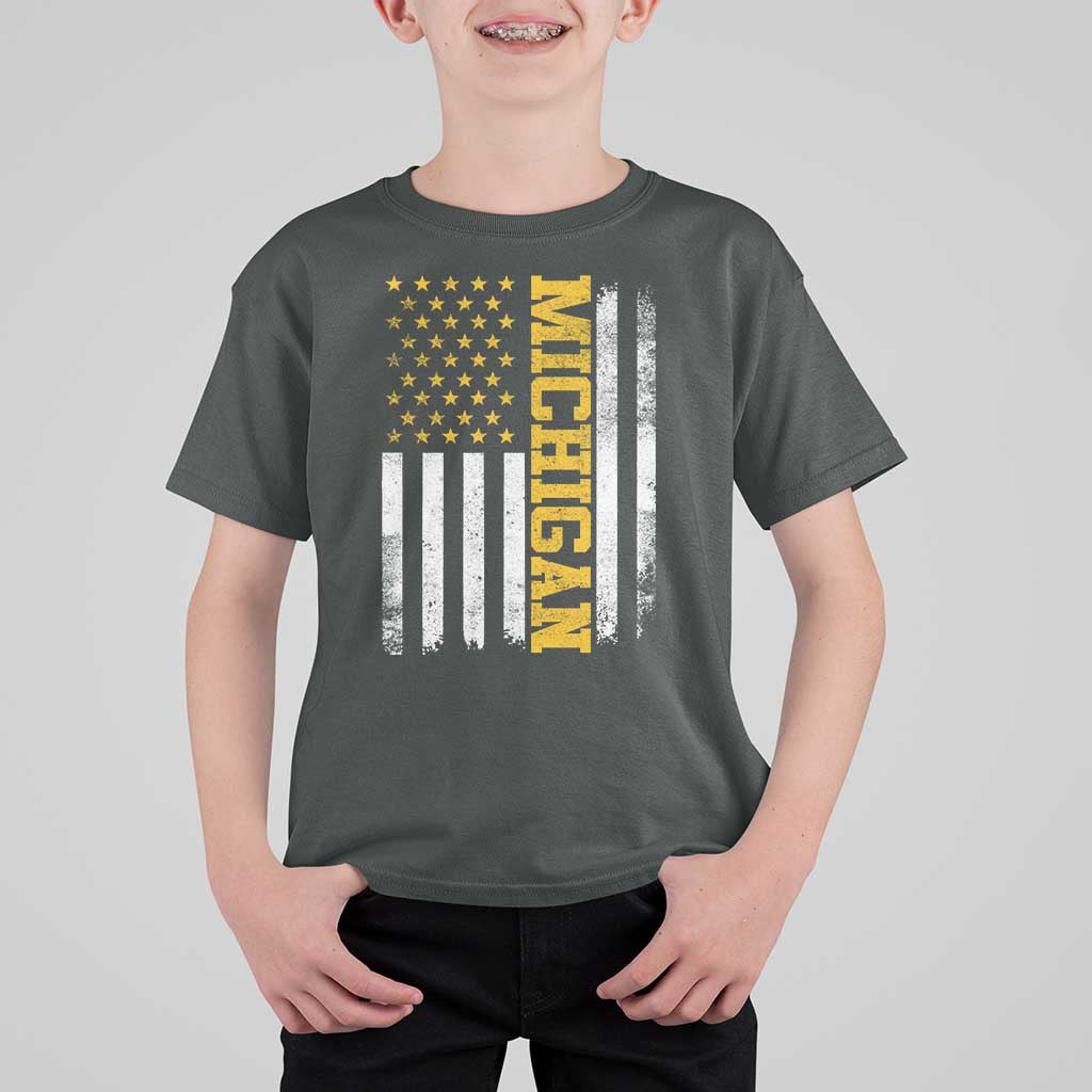 Michigan Pride T Shirt For Kid Vintage American Flag Distressed Varsity Aesthetic Letters MI State