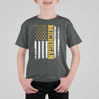 Michigan Pride T Shirt For Kid Vintage American Flag Distressed Varsity Aesthetic Letters MI State