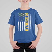 Michigan Pride T Shirt For Kid Vintage American Flag Distressed Varsity Aesthetic Letters MI State