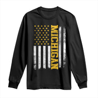 Michigan Pride Long Sleeve Shirt Vintage American Flag Distressed Varsity Aesthetic Letters MI State