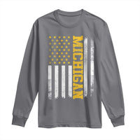 Michigan Pride Long Sleeve Shirt Vintage American Flag Distressed Varsity Aesthetic Letters MI State