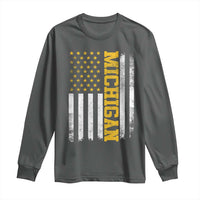 Michigan Pride Long Sleeve Shirt Vintage American Flag Distressed Varsity Aesthetic Letters MI State