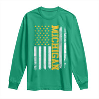 Michigan Pride Long Sleeve Shirt Vintage American Flag Distressed Varsity Aesthetic Letters MI State