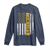 Michigan Pride Long Sleeve Shirt Vintage American Flag Distressed Varsity Aesthetic Letters MI State
