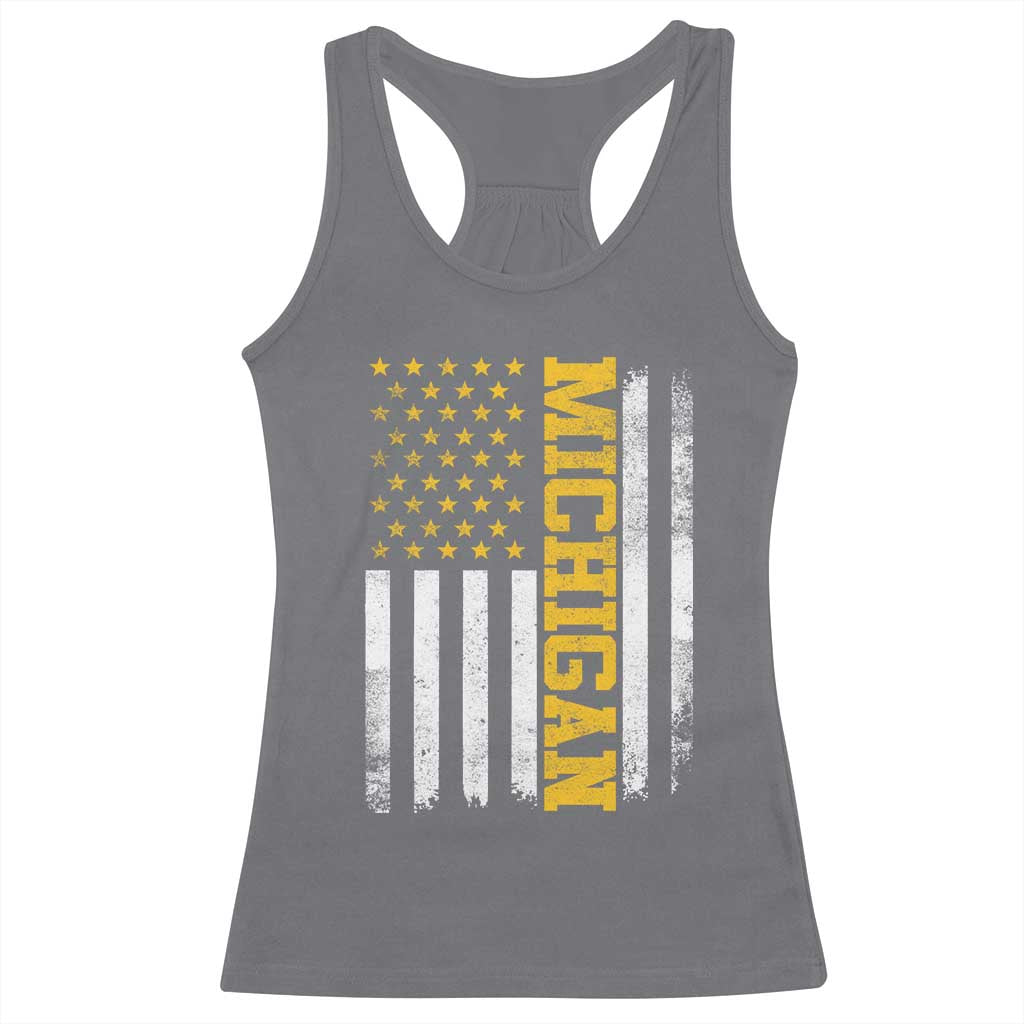 Michigan Pride Racerback Tank Top Vintage American Flag Distressed Varsity Aesthetic Letters MI State