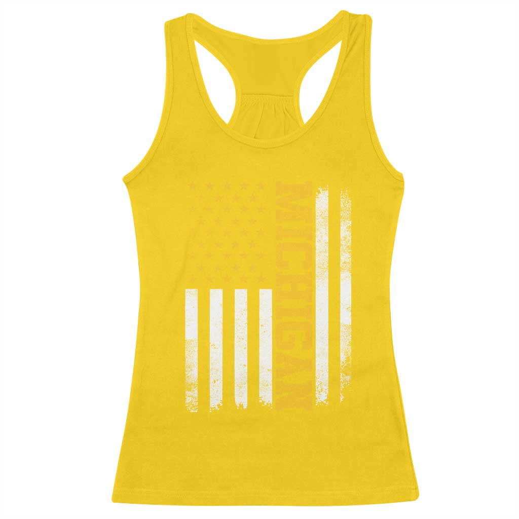 Michigan Pride Racerback Tank Top Vintage American Flag Distressed Varsity Aesthetic Letters MI State