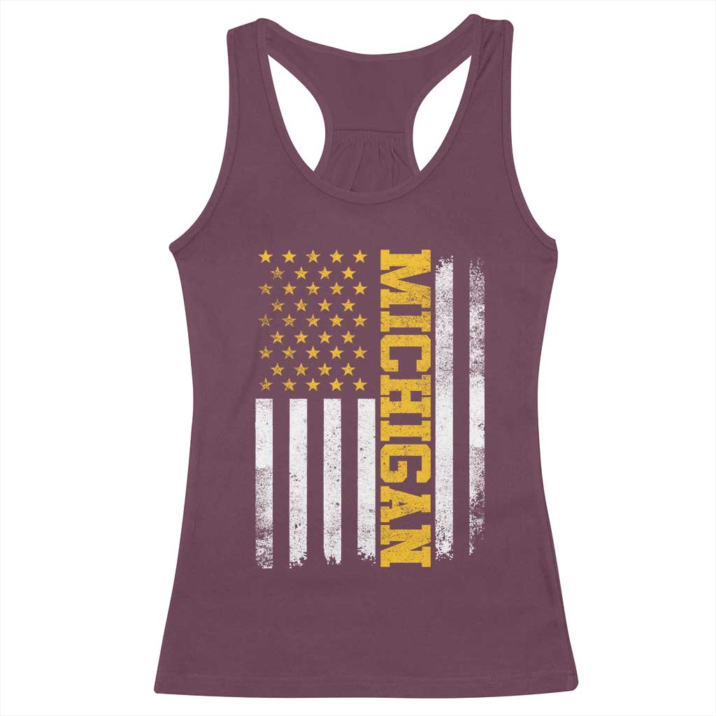Michigan Pride Racerback Tank Top Vintage American Flag Distressed Varsity Aesthetic Letters MI State