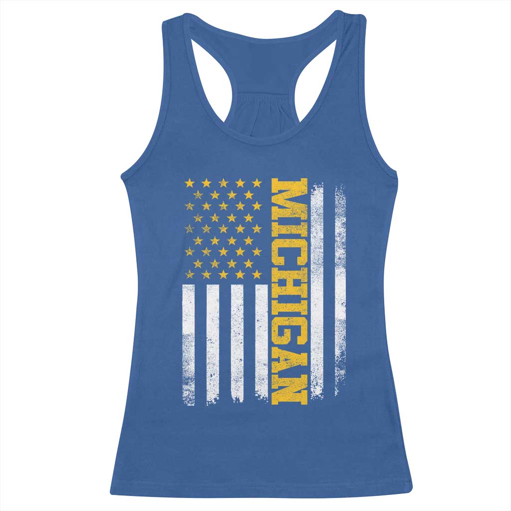 Michigan Pride Racerback Tank Top Vintage American Flag Distressed Varsity Aesthetic Letters MI State