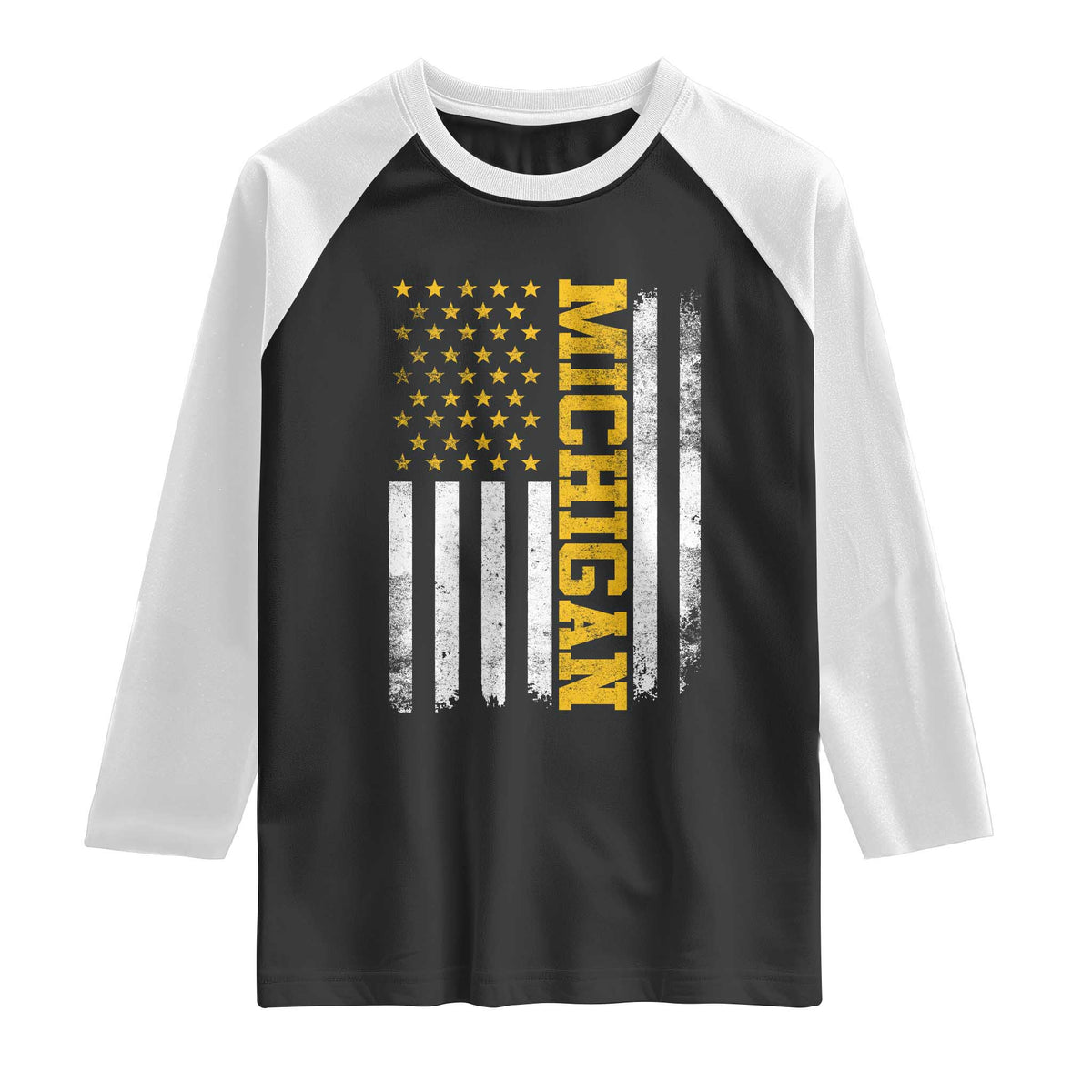 Michigan Pride Raglan Shirt Vintage American Flag Distressed Varsity Aesthetic Letters MI State
