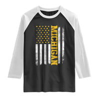 Michigan Pride Raglan Shirt Vintage American Flag Distressed Varsity Aesthetic Letters MI State