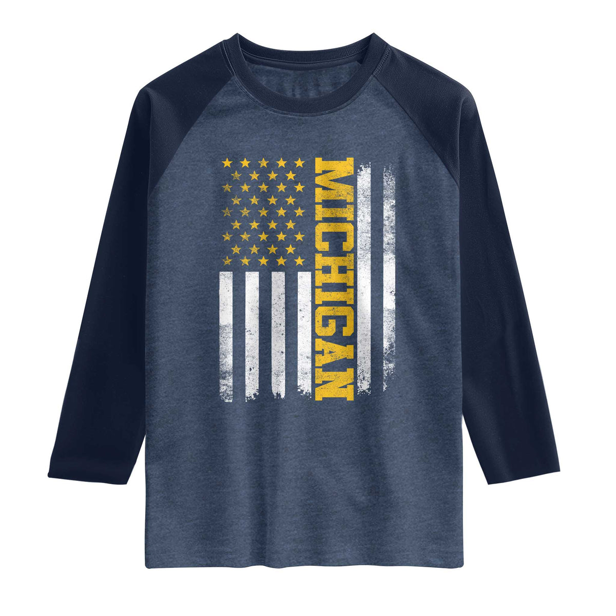 Michigan Pride Raglan Shirt Vintage American Flag Distressed Varsity Aesthetic Letters MI State