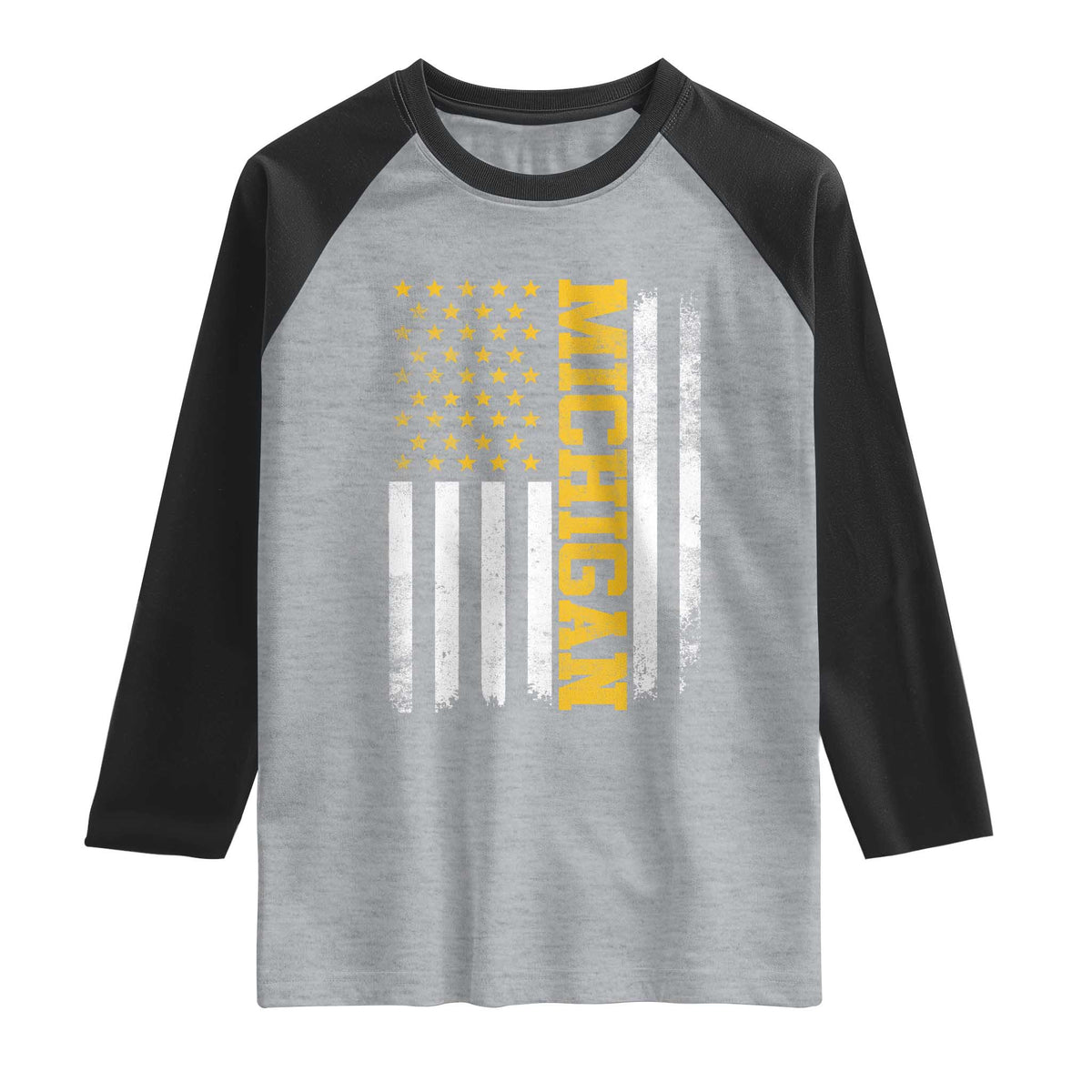 Michigan Pride Raglan Shirt Vintage American Flag Distressed Varsity Aesthetic Letters MI State