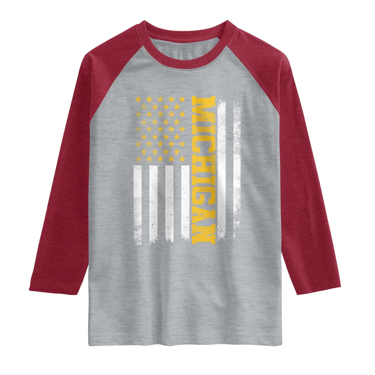 Michigan Pride Raglan Shirt Vintage American Flag Distressed Varsity Aesthetic Letters MI State