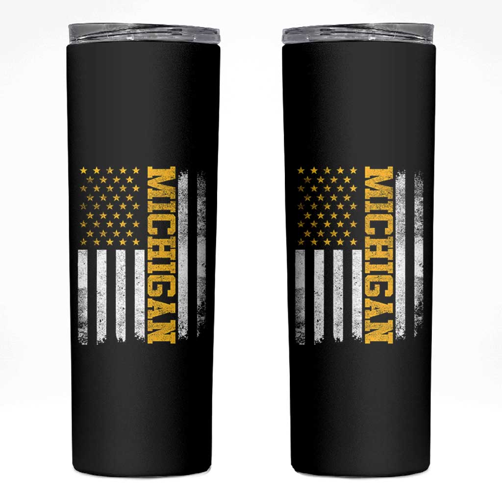 Michigan Pride Skinny Tumbler Vintage American Flag Distressed Varsity Aesthetic Letters MI State