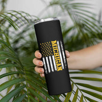 Michigan Pride Skinny Tumbler Vintage American Flag Distressed Varsity Aesthetic Letters MI State