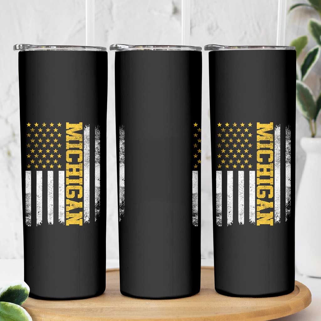 Michigan Pride Skinny Tumbler Vintage American Flag Distressed Varsity Aesthetic Letters MI State