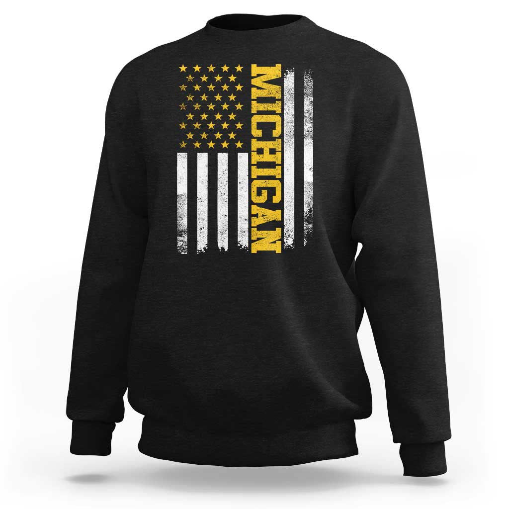 Michigan Pride Sweatshirt Vintage American Flag Distressed Varsity Aesthetic Letters MI State