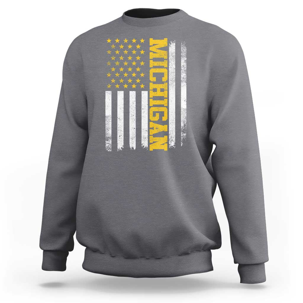 Michigan Pride Sweatshirt Vintage American Flag Distressed Varsity Aesthetic Letters MI State