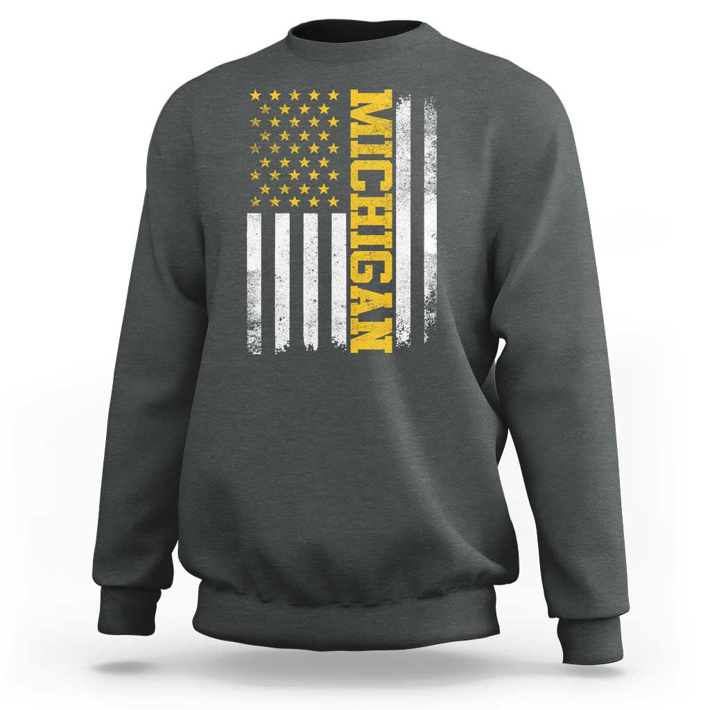 Michigan Pride Sweatshirt Vintage American Flag Distressed Varsity Aesthetic Letters MI State