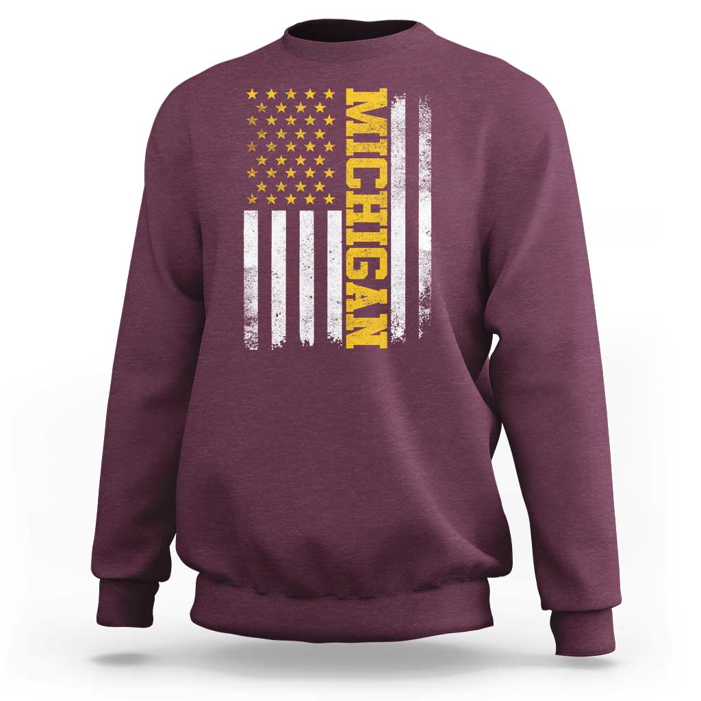Michigan Pride Sweatshirt Vintage American Flag Distressed Varsity Aesthetic Letters MI State