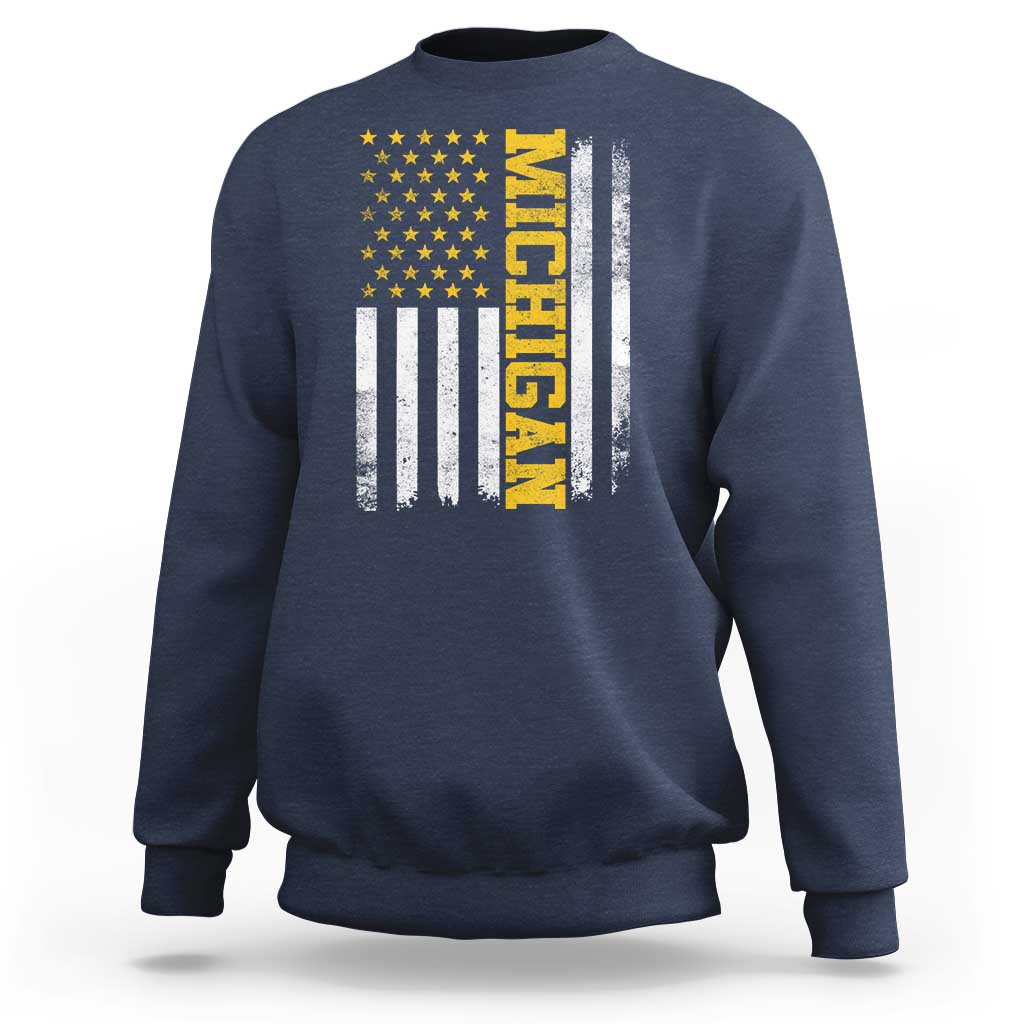 Michigan Pride Sweatshirt Vintage American Flag Distressed Varsity Aesthetic Letters MI State