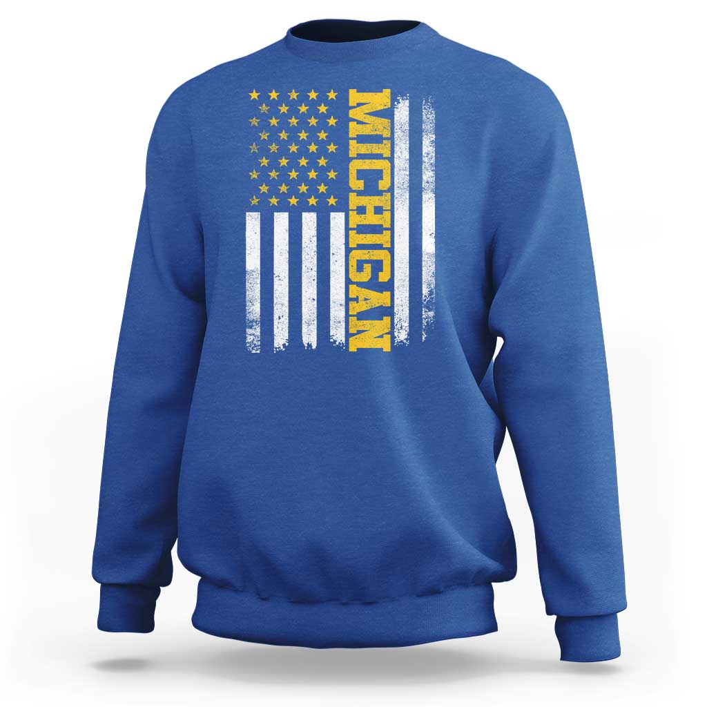 Michigan Pride Sweatshirt Vintage American Flag Distressed Varsity Aesthetic Letters MI State