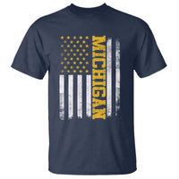 Michigan Pride T Shirt Vintage American Flag Distressed Varsity Aesthetic Letters MI State