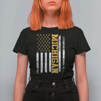 Michigan Pride T Shirt For Women Vintage American Flag Distressed Varsity Aesthetic Letters MI State