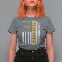 Michigan Pride T Shirt For Women Vintage American Flag Distressed Varsity Aesthetic Letters MI State