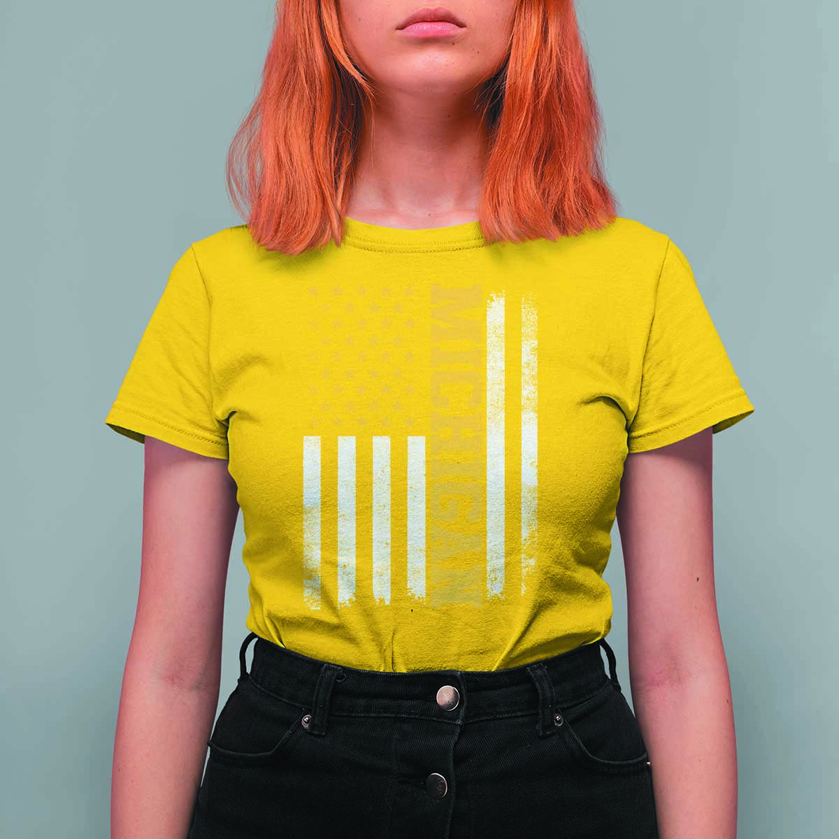 Michigan Pride T Shirt For Women Vintage American Flag Distressed Varsity Aesthetic Letters MI State