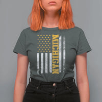 Michigan Pride T Shirt For Women Vintage American Flag Distressed Varsity Aesthetic Letters MI State