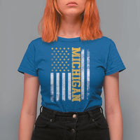 Michigan Pride T Shirt For Women Vintage American Flag Distressed Varsity Aesthetic Letters MI State